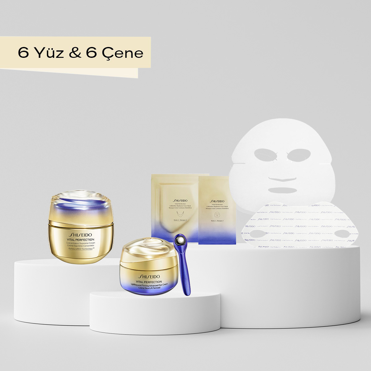 SHISEIDO - VITAL PERFECTION COMPLETE LUXE RADIANCE SET - Retinol İçeren Göz Kremi & Olgun Ciltler İçin Yaşlanma Karşıtı Nemlendirici & Şekillendirme Uzmanı Maske Seti